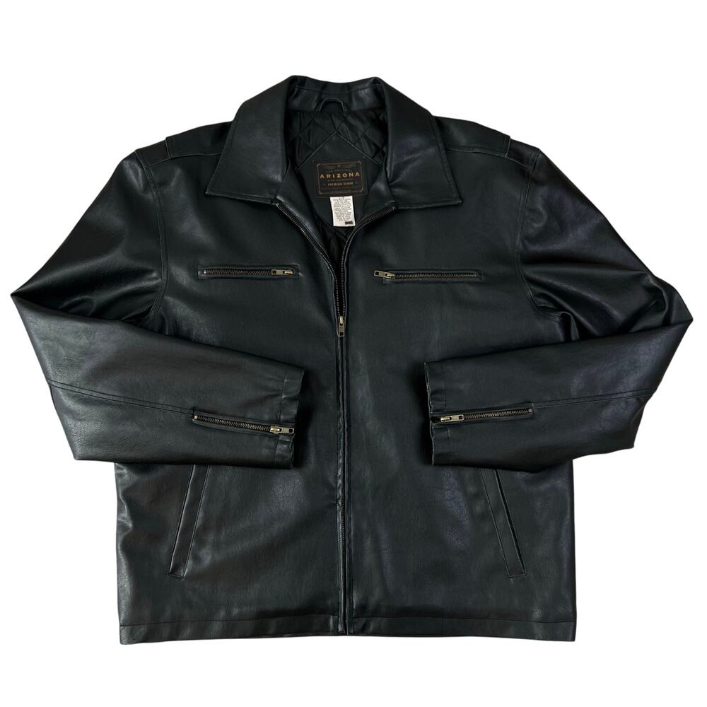 Men's Vintage Arizona Black Faux Leather Full Zip Motorcycle Jacket (Sz L)